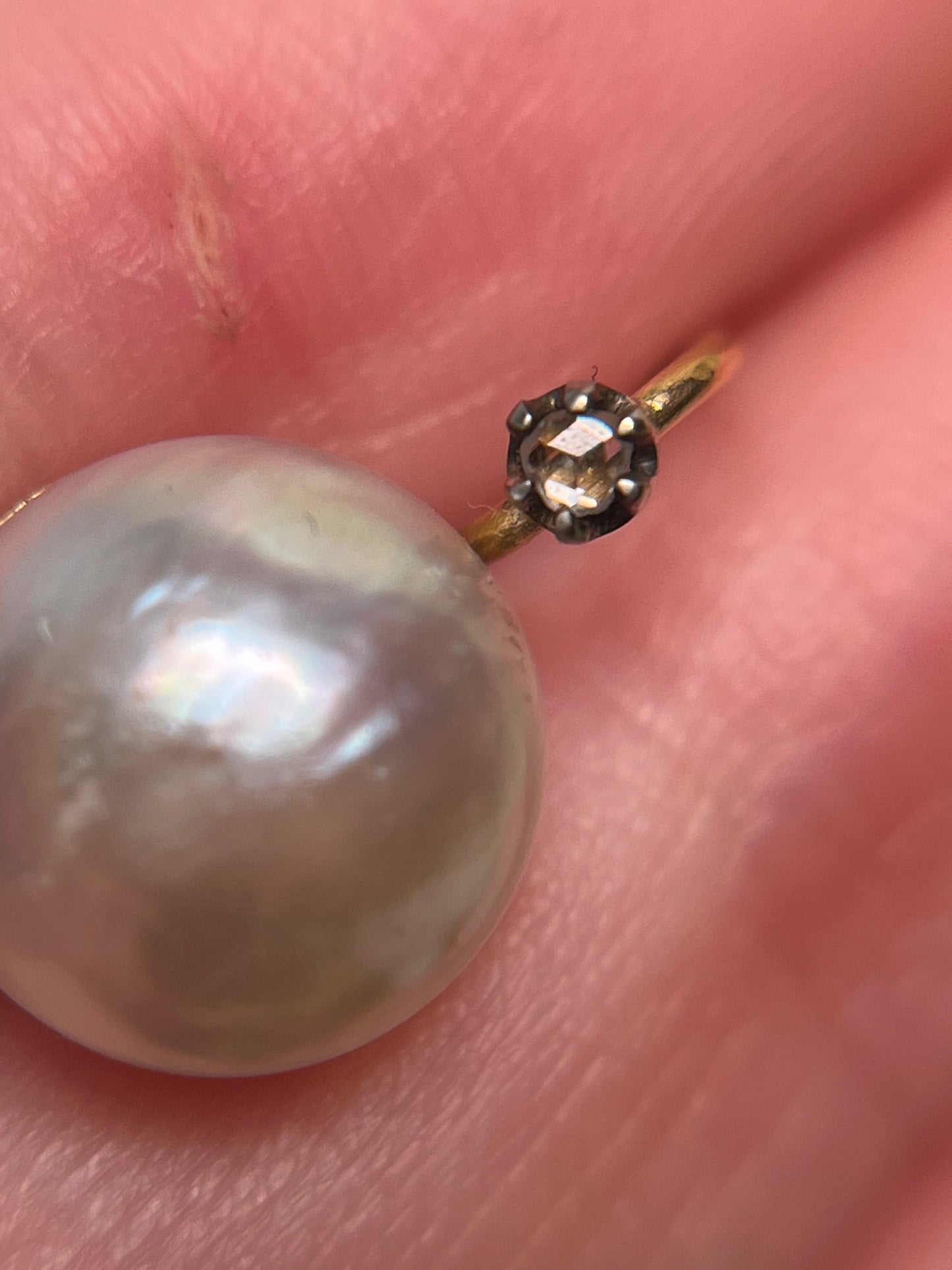 Antique Mabe Pearl and Rose Cut Diamond Drop Earrings