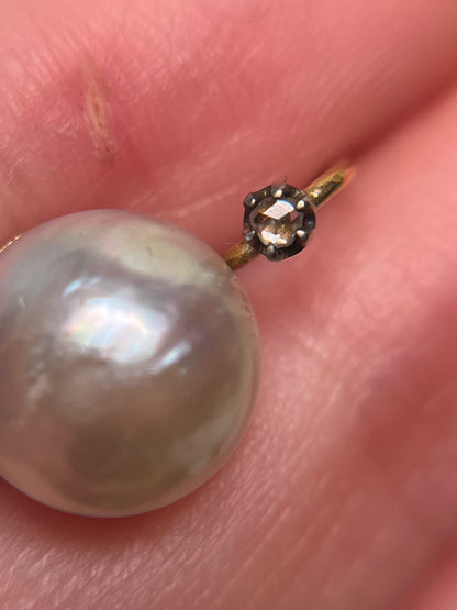 Antique Mabe Pearl and Rose Cut Diamond Drop Earrings
