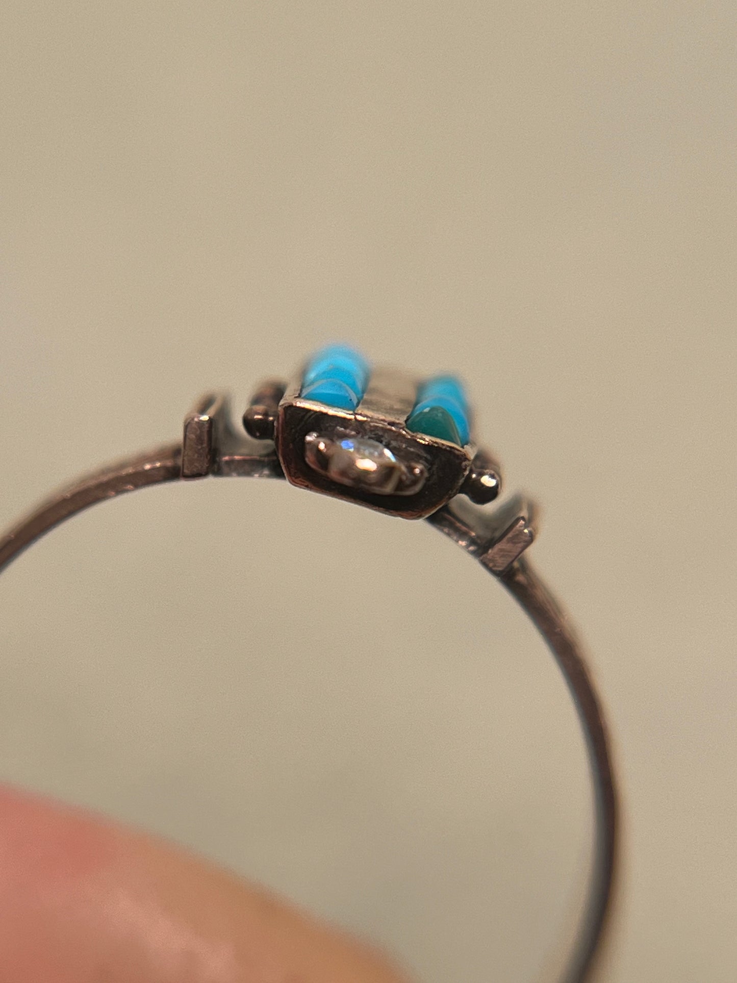 Victorian Turquoise and Rose Cut Diamond Ring in 10K Rosey Gold