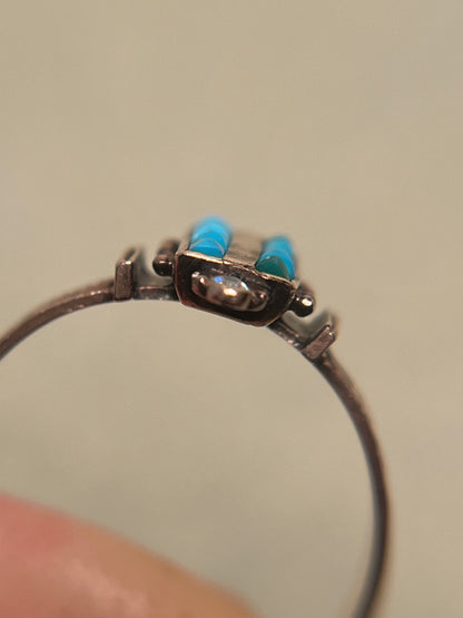 Victorian Turquoise and Rose Cut Diamond Ring in 10K Rosey Gold