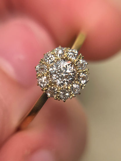 Victorian Old Mine Cut Diamond Cluster Ring with New Shank