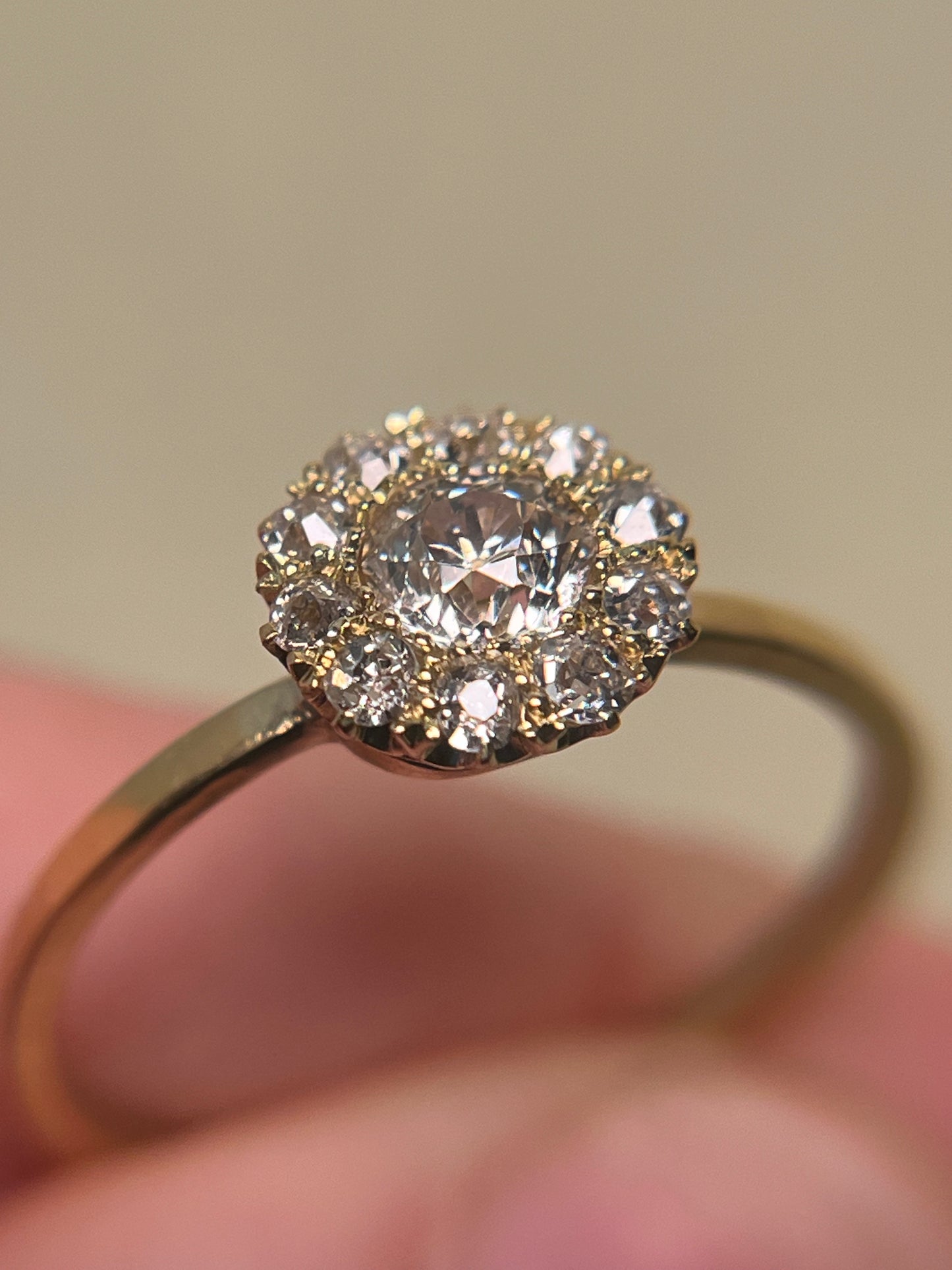 Victorian Old Mine Cut Diamond Cluster Ring with New Shank