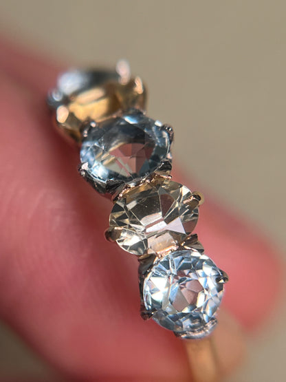 Antique Five Stone Ring with Old Cut Aquamarine and Chrysoberyl