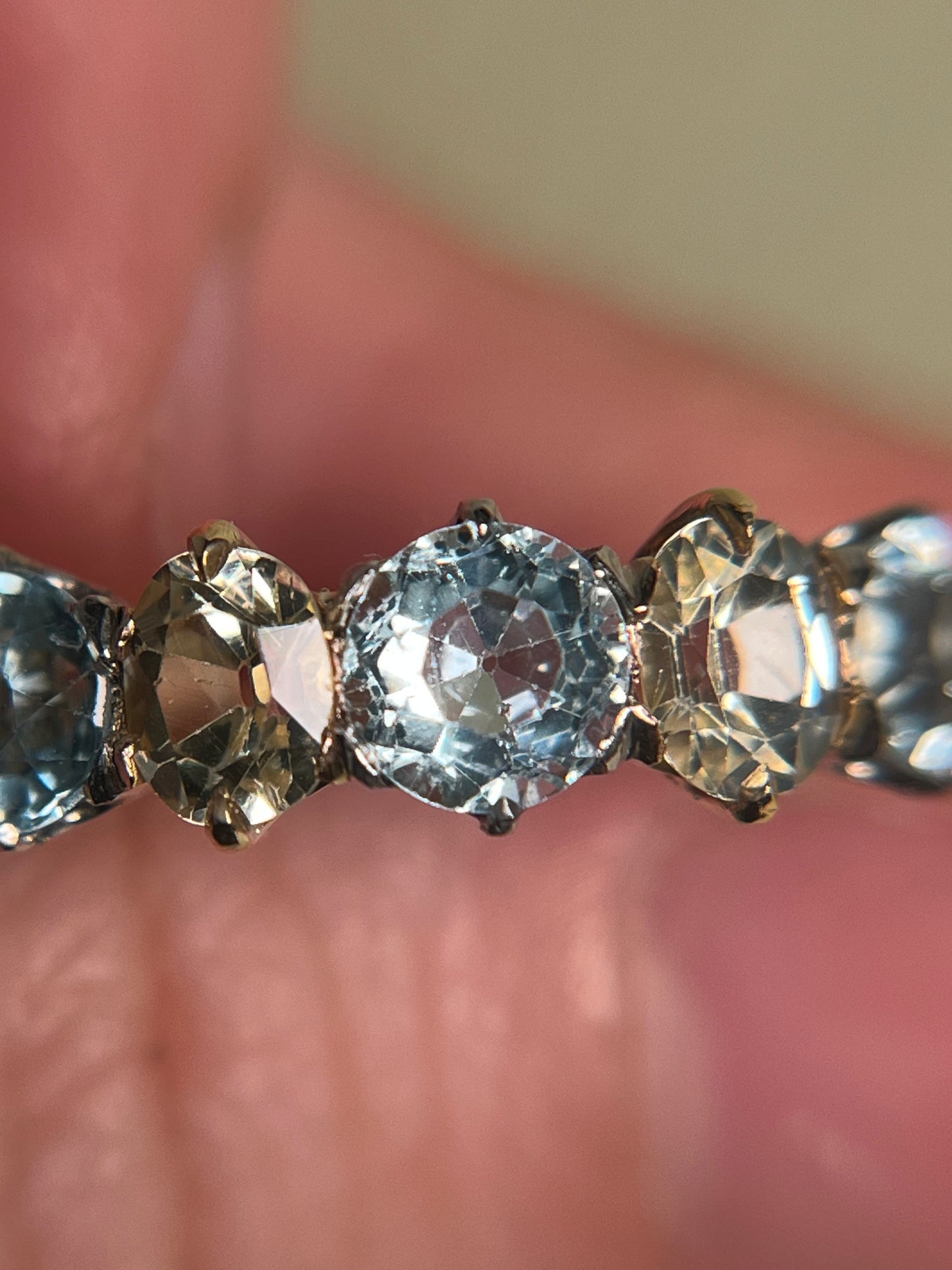 Antique Five Stone Ring with Old Cut Aquamarine and Chrysoberyl