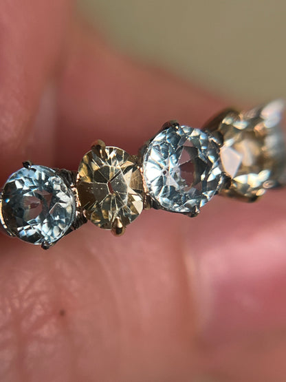 Antique Five Stone Ring with Old Cut Aquamarine and Chrysoberyl