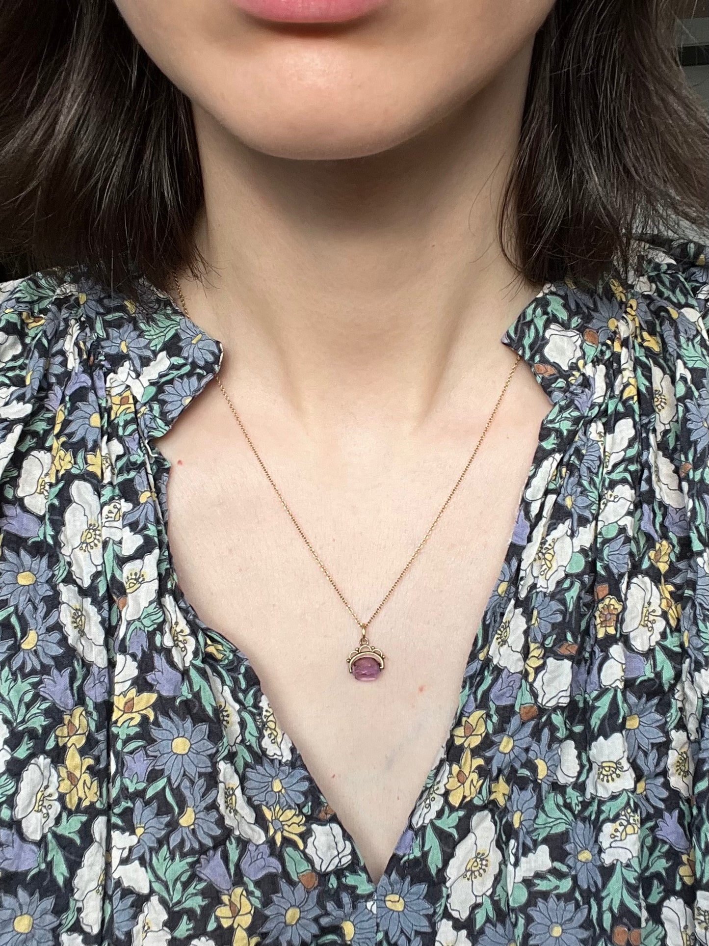 Victorian 10K and 14K Miniature Amethyst Fob Charm