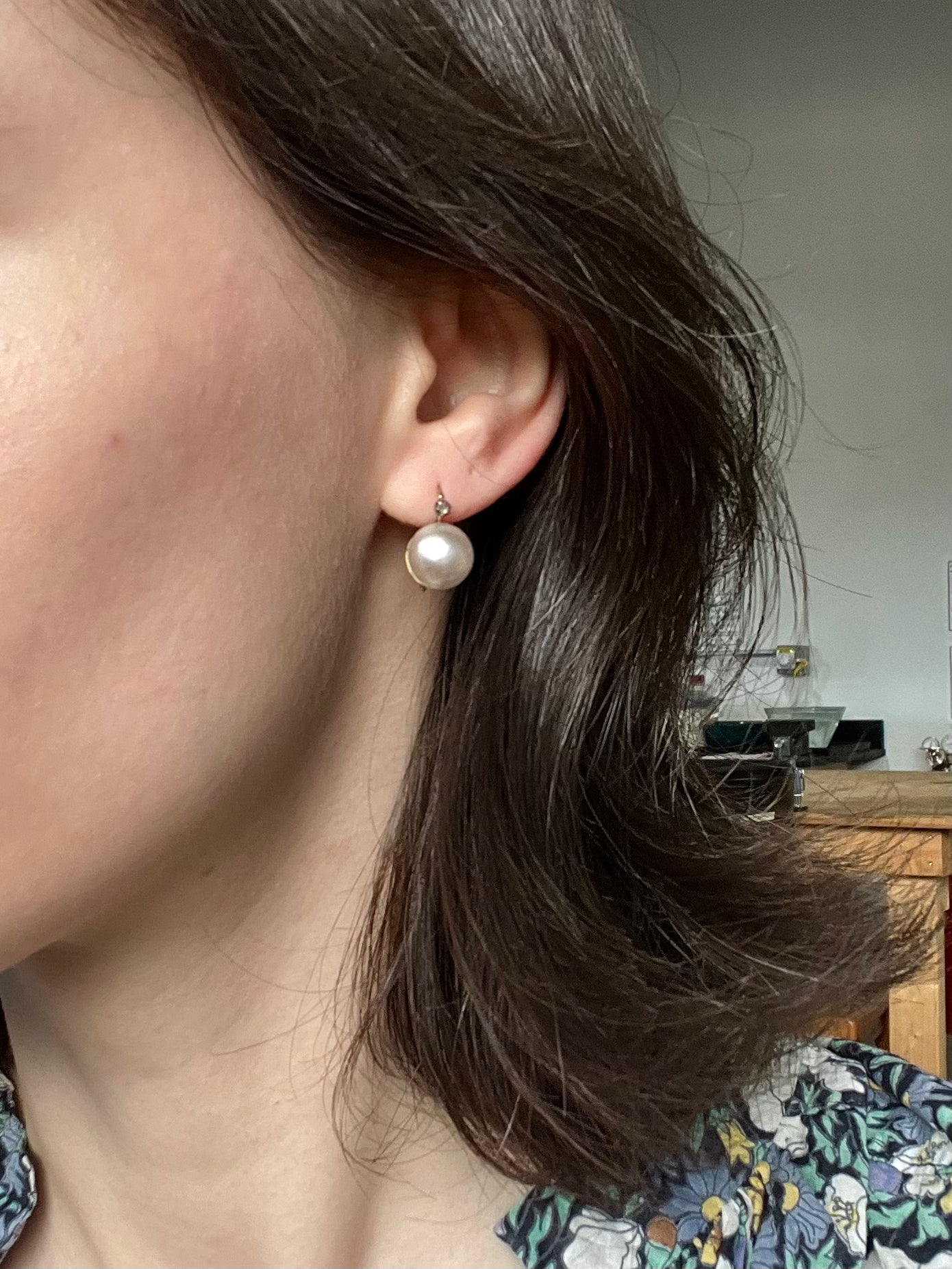 Antique Mabe Pearl and Rose Cut Diamond Drop Earrings