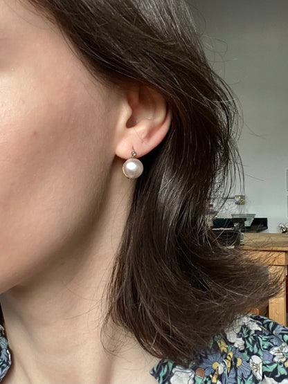 Antique Mabe Pearl and Rose Cut Diamond Drop Earrings