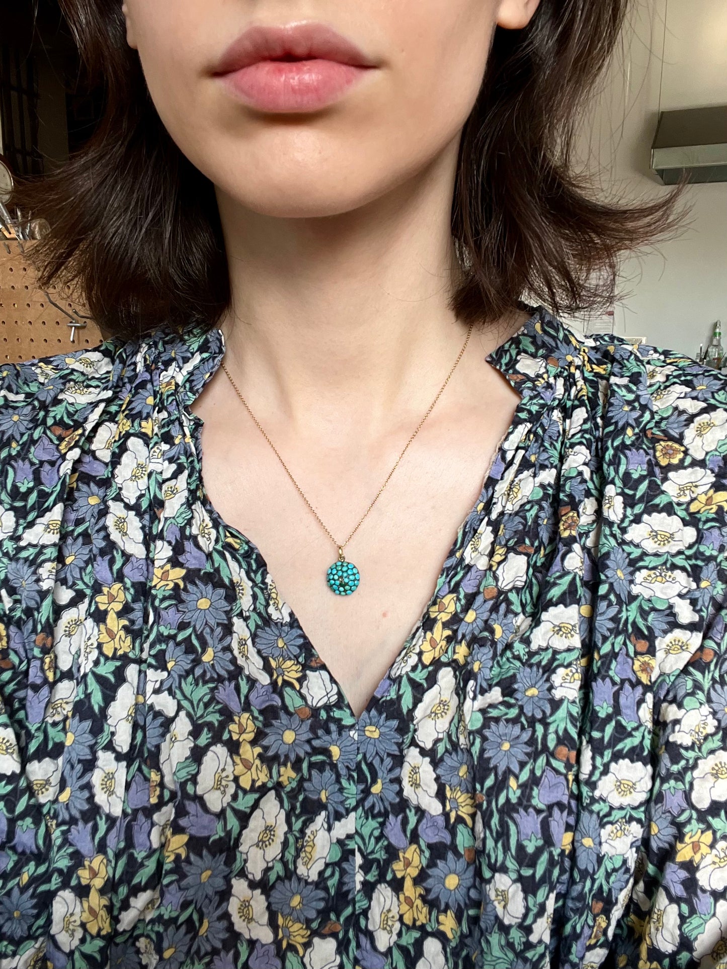 Victorian Turquoise Pavé and Rose Cut Diamond Pendant