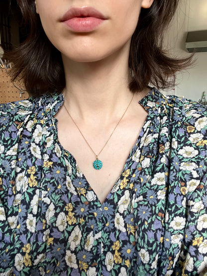 Victorian Turquoise Pavé and Rose Cut Diamond Pendant