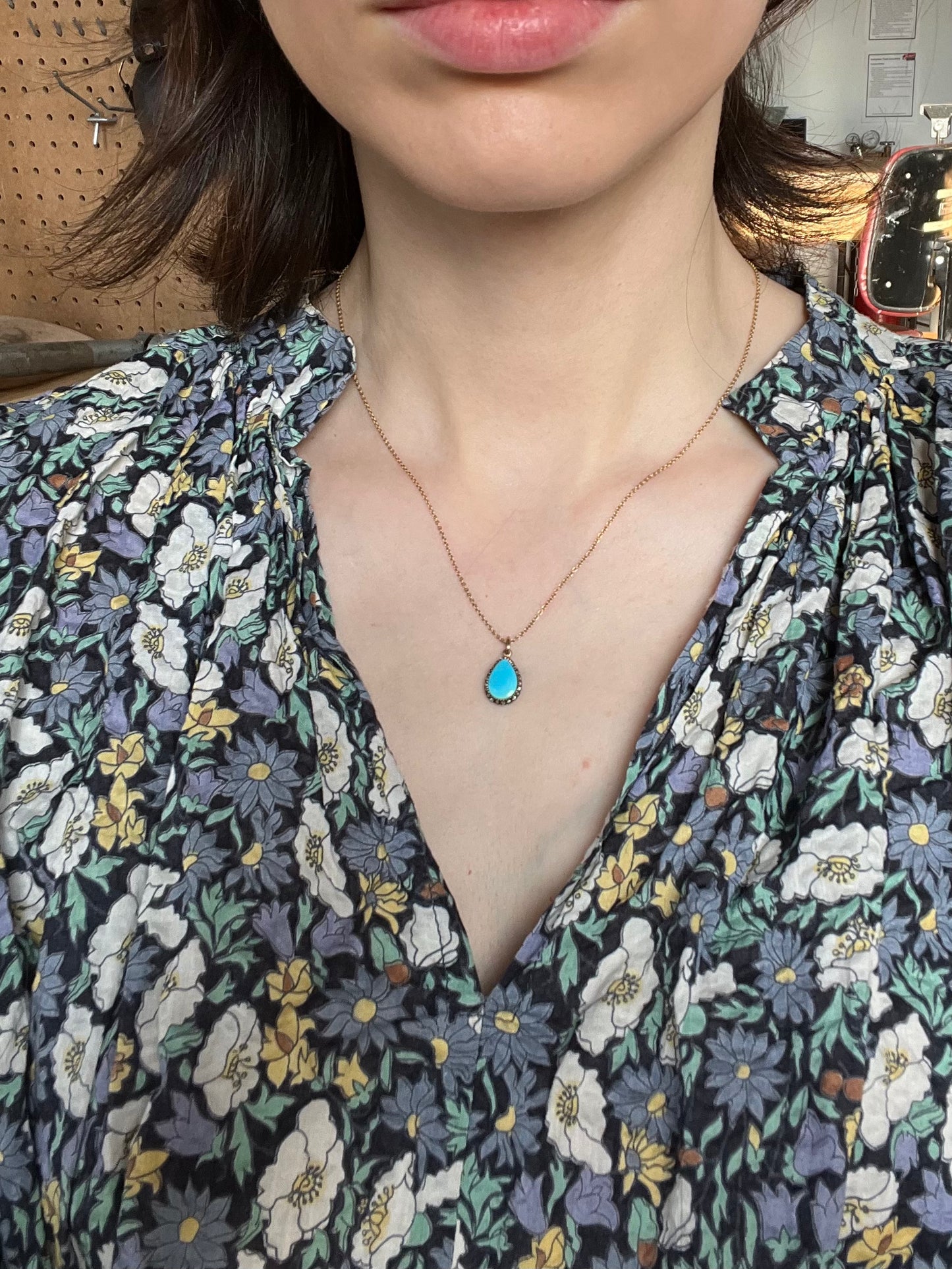 Victorian Turquoise and Rose Cut Diamond Teardrop Charm