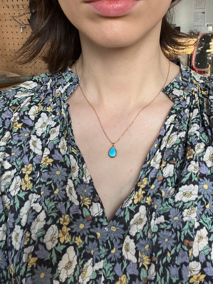 Victorian Turquoise and Rose Cut Diamond Teardrop Charm