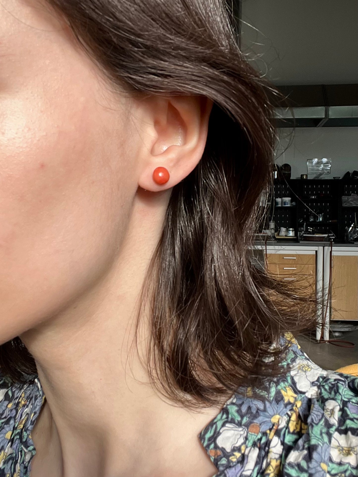 Antique Italian Coral Button Studs in 14K