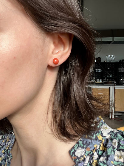 Antique Italian Coral Button Studs in 14K