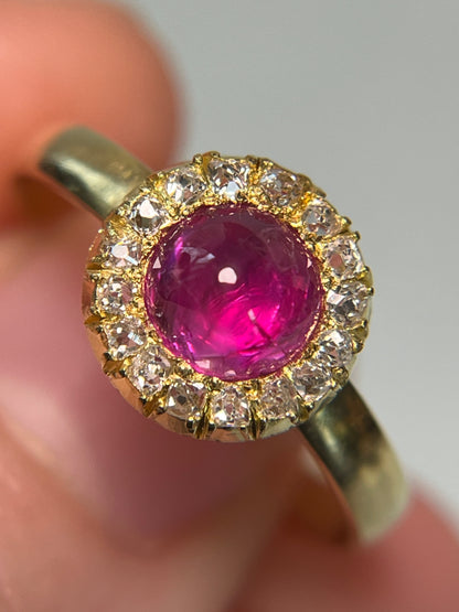 Antique Unheated Star Pink Sapphire Old Mine Cut Halo Ring