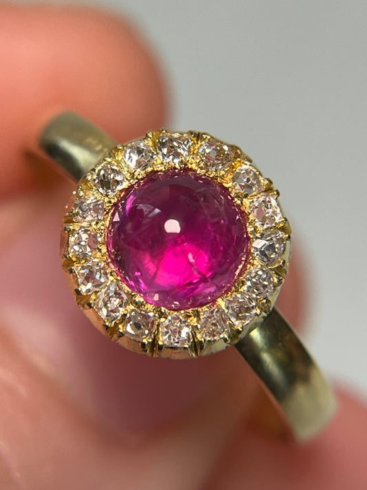 Antique Unheated Star Pink Sapphire Old Mine Cut Halo Ring