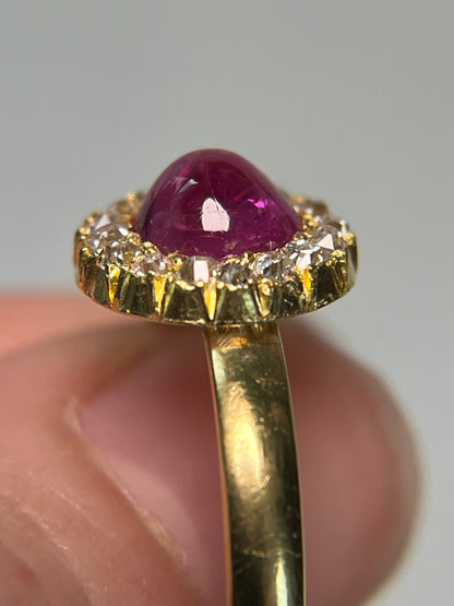 Antique Unheated Star Pink Sapphire Old Mine Cut Halo Ring
