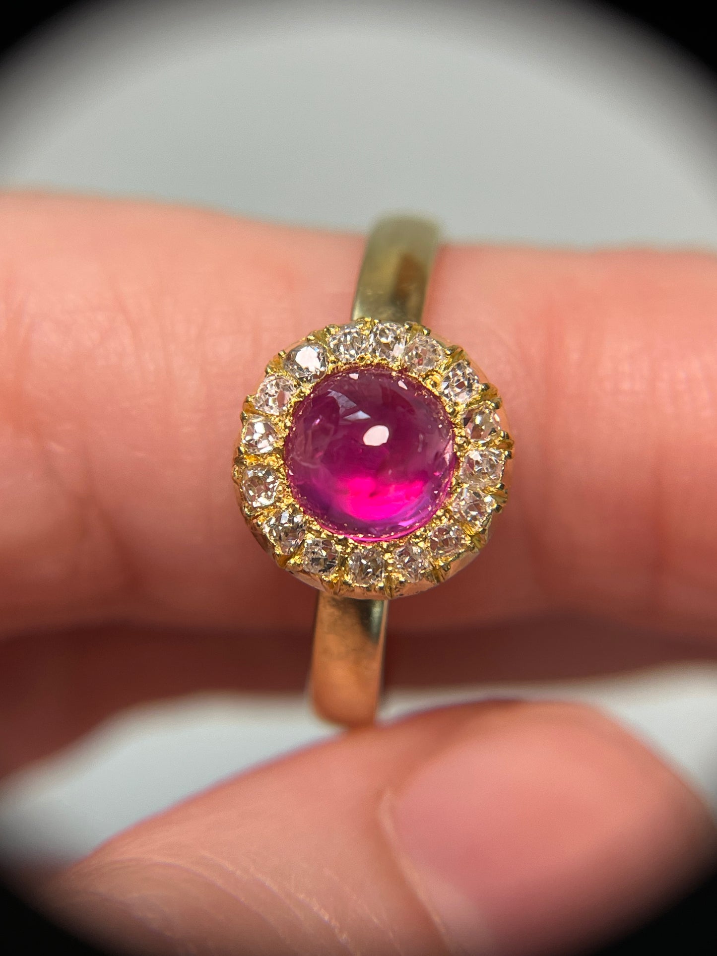 Antique Unheated Star Pink Sapphire Old Mine Cut Halo Ring