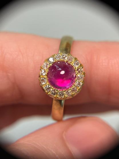 Antique Unheated Star Pink Sapphire Old Mine Cut Halo Ring