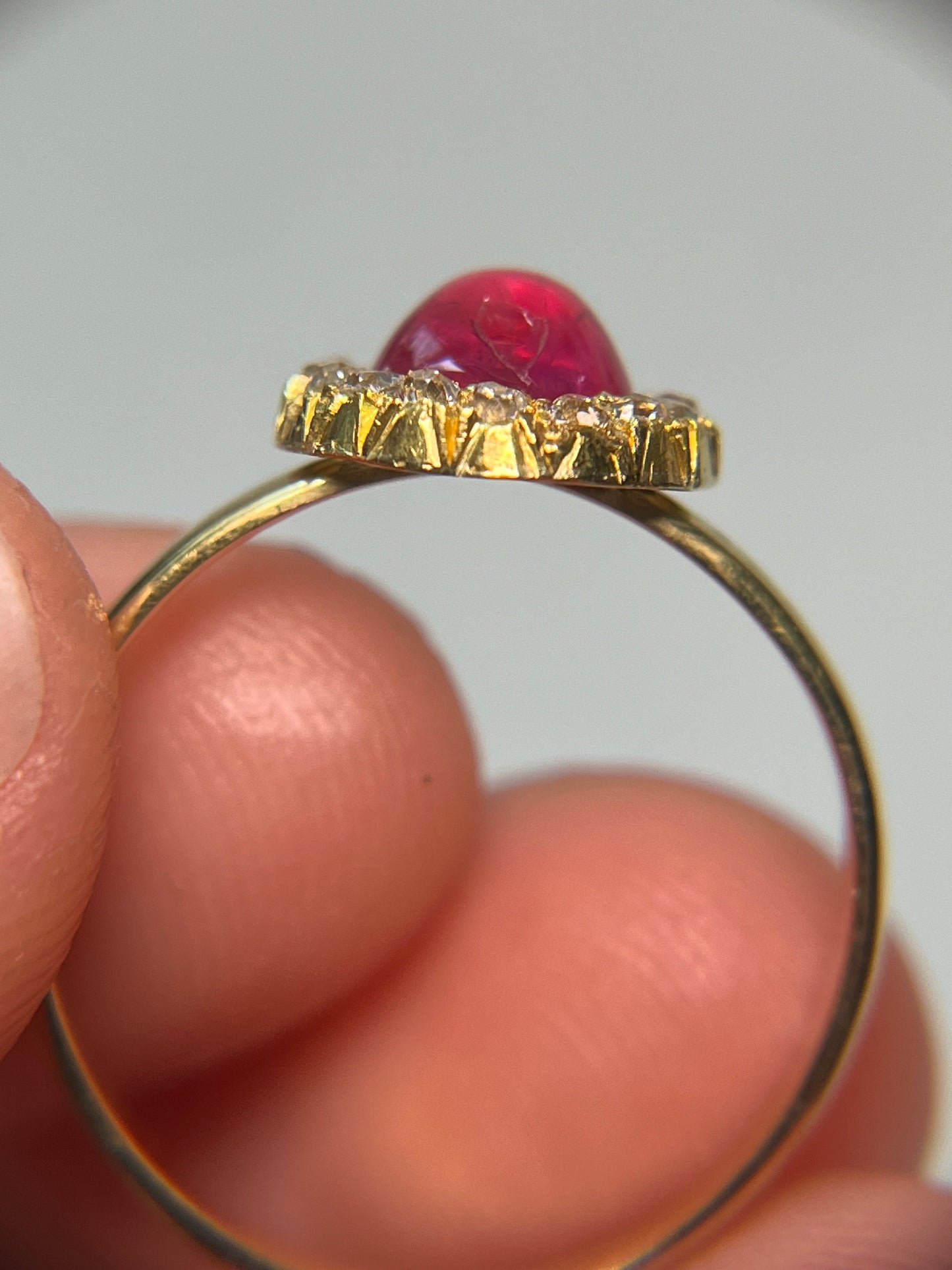 Antique Unheated Star Pink Sapphire Old Mine Cut Halo Ring