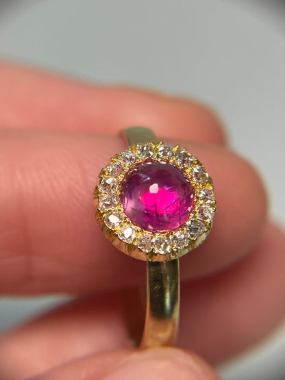 Antique Unheated Star Pink Sapphire Old Mine Cut Halo Ring