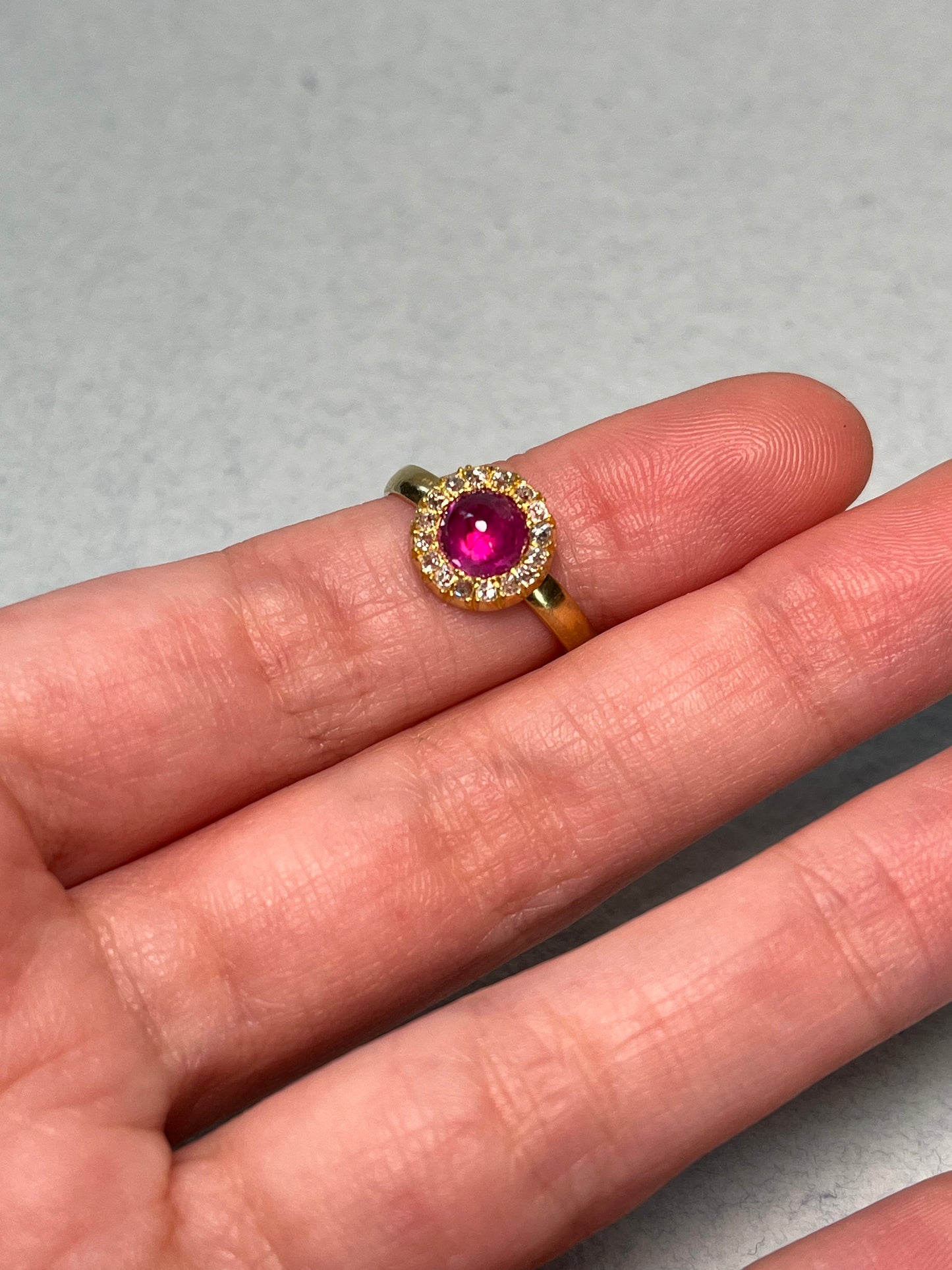 Antique Unheated Star Pink Sapphire Old Mine Cut Halo Ring