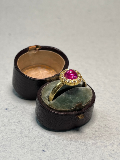 Antique Unheated Star Pink Sapphire Old Mine Cut Halo Ring