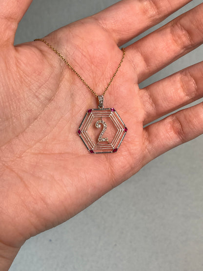 Antique French Platinum "Two" Pendant with Rose Cut Diamonds