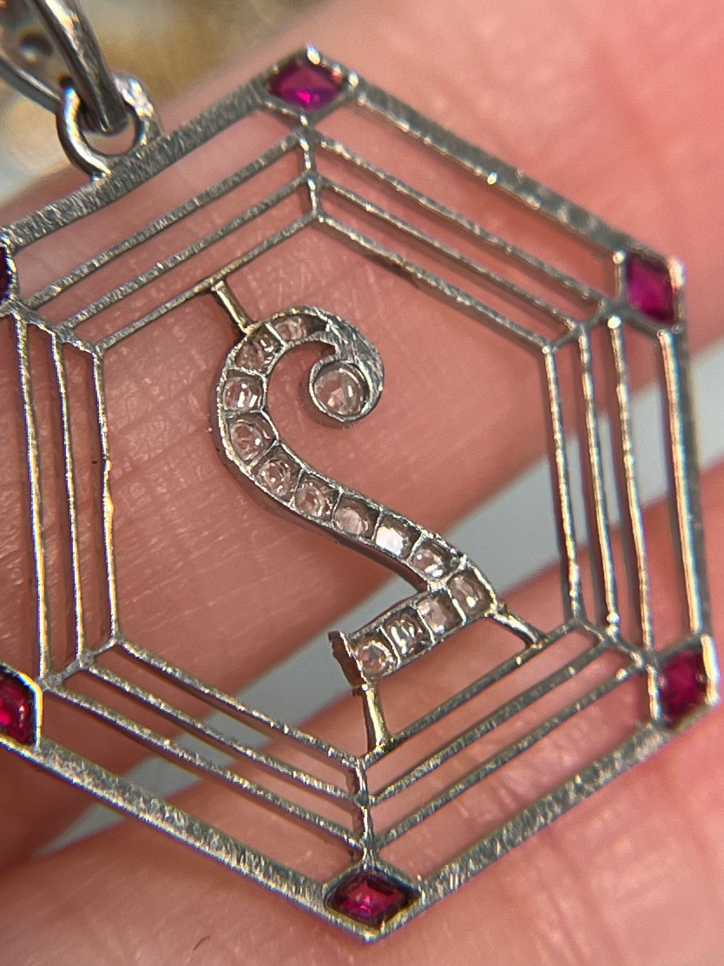 Antique French Platinum "Two" Pendant with Rose Cut Diamonds