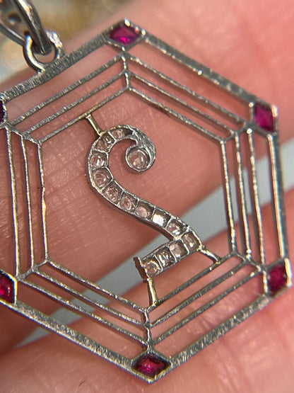 Antique French Platinum "Two" Pendant with Rose Cut Diamonds