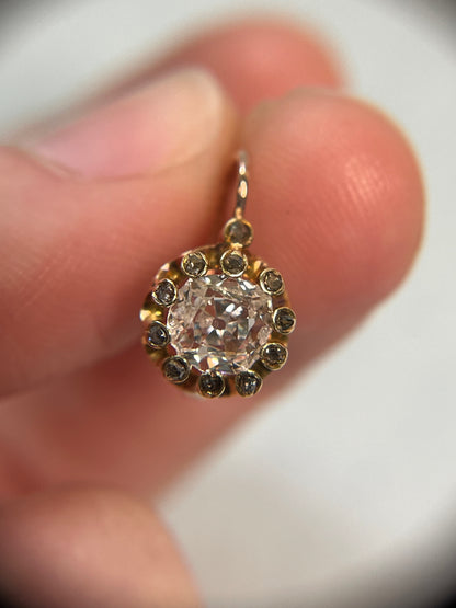 Antique Old Mine Cut Diamond Dormeuse Earrings with Rose-Cut Accents