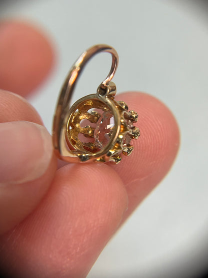 Antique Old Mine Cut Diamond Dormeuse Earrings with Rose-Cut Accents