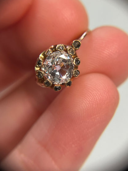 Antique Old Mine Cut Diamond Dormeuse Earrings with Rose-Cut Accents