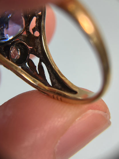 Antique Lab Sapphire and Rose-Cut Diamond Ring