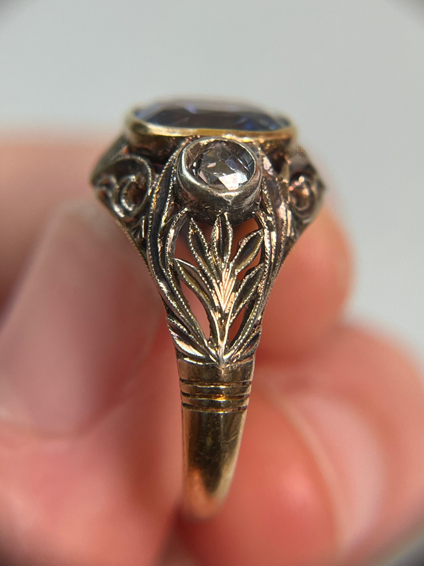 Antique Lab Sapphire and Rose-Cut Diamond Ring