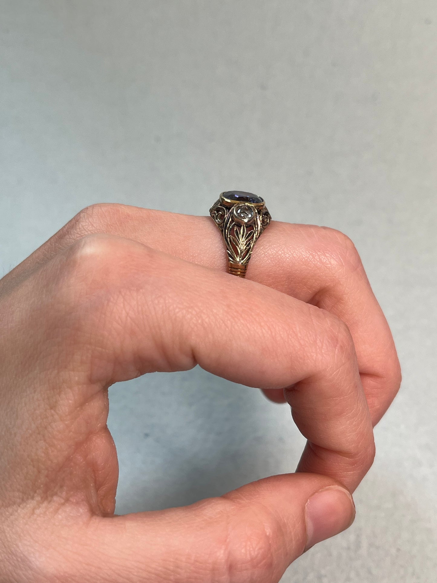 Antique Lab Sapphire and Rose-Cut Diamond Ring