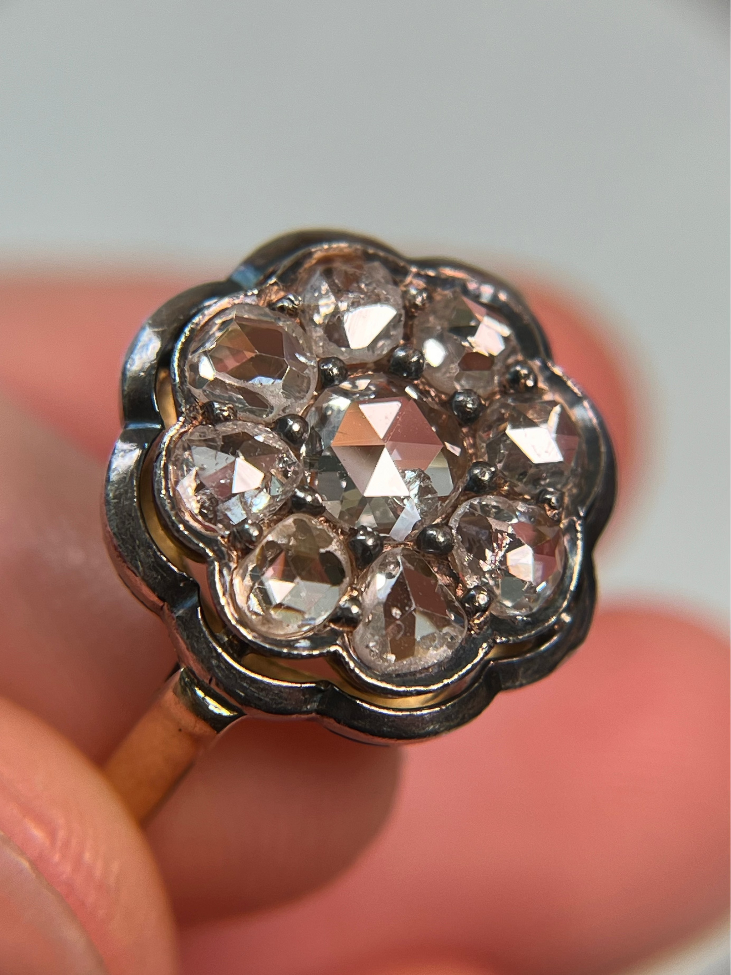 Antique Italian Rose Cut Diamond Cluster Ring