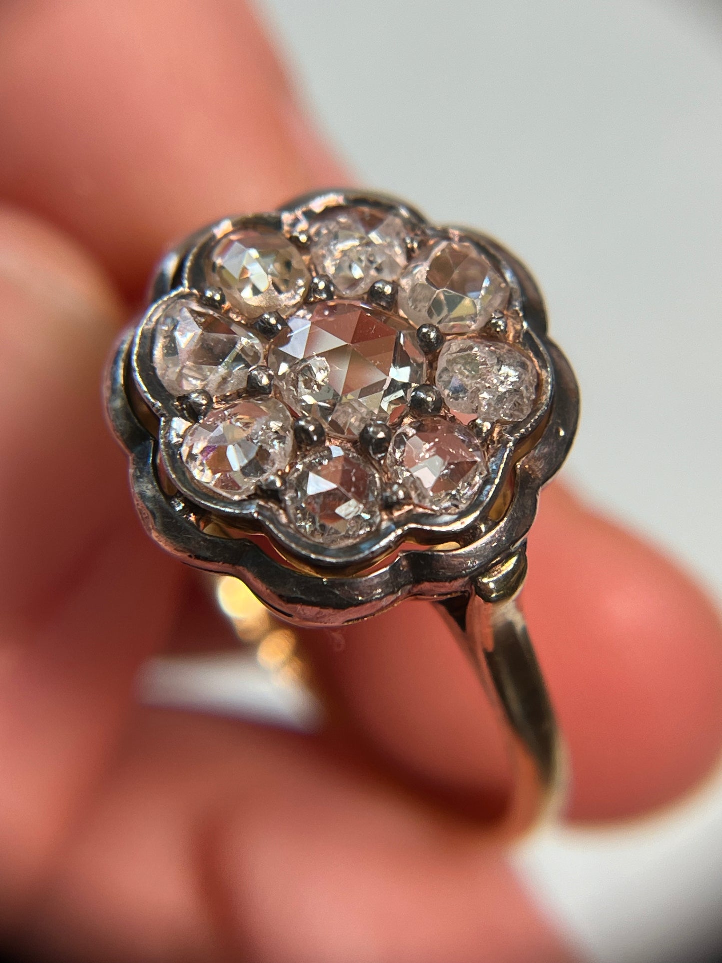 Antique Italian Rose Cut Diamond Cluster Ring