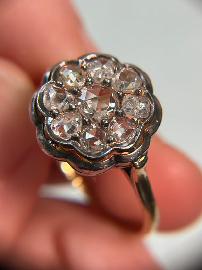 Antique Italian Rose Cut Diamond Cluster Ring