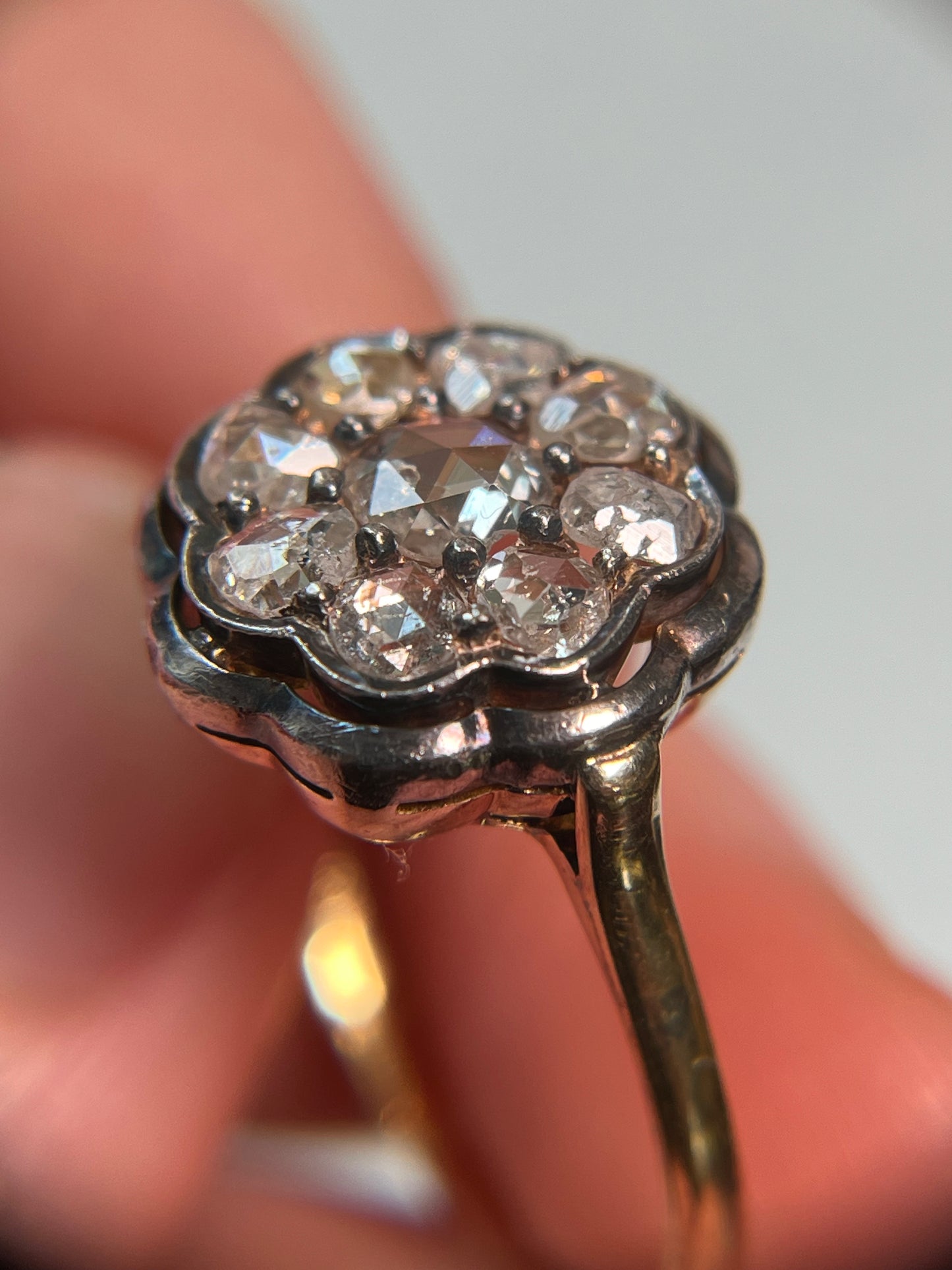 Antique Italian Rose Cut Diamond Cluster Ring