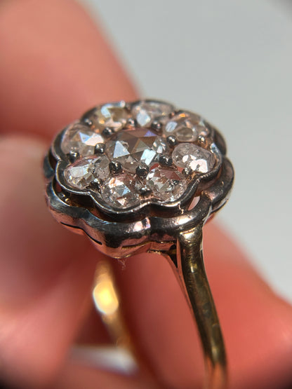 Antique Italian Rose Cut Diamond Cluster Ring