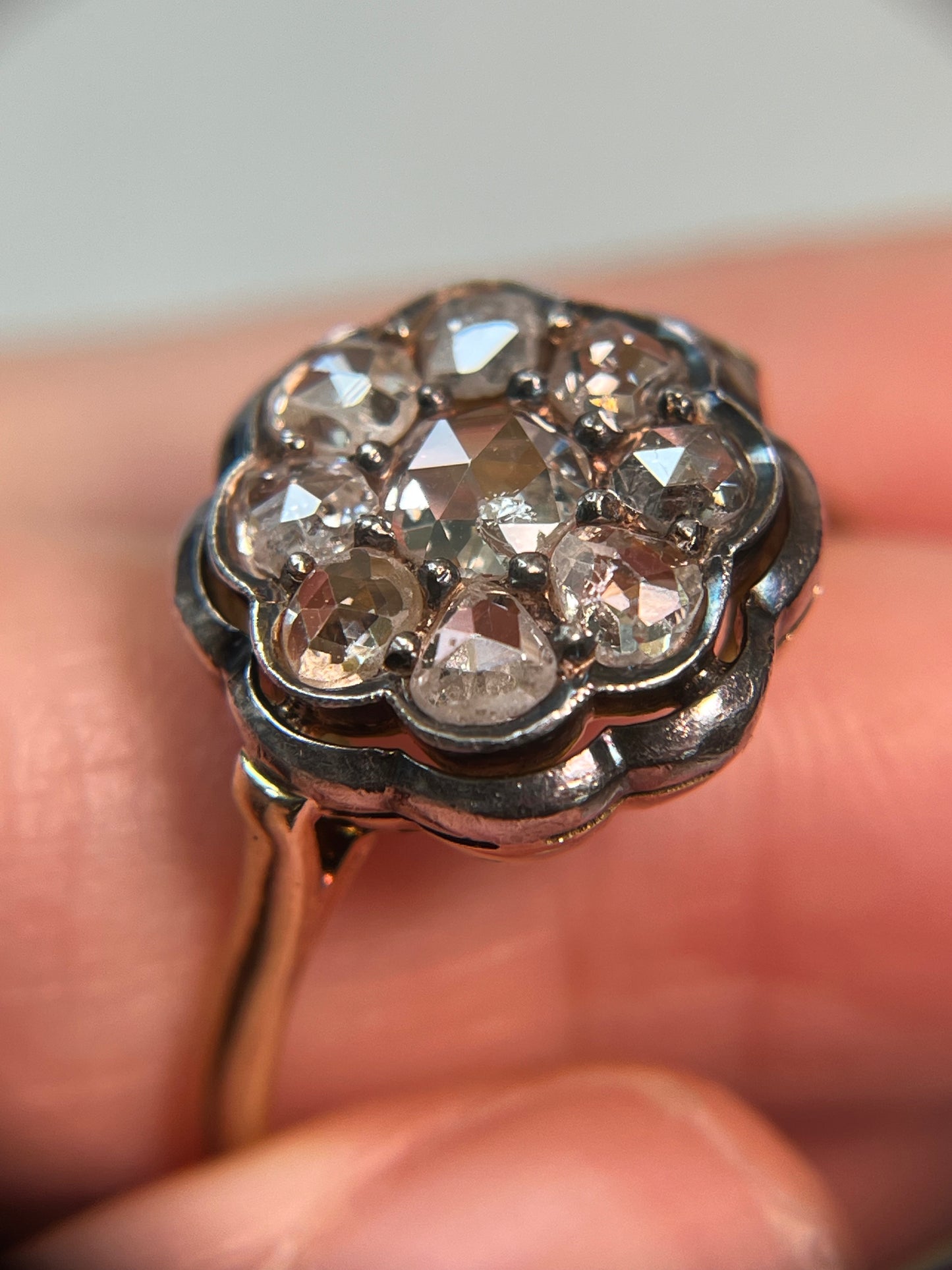 Antique Italian Rose Cut Diamond Cluster Ring