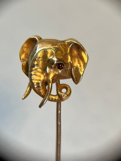 Antique Elephant Stick Pin with Garnet Eye