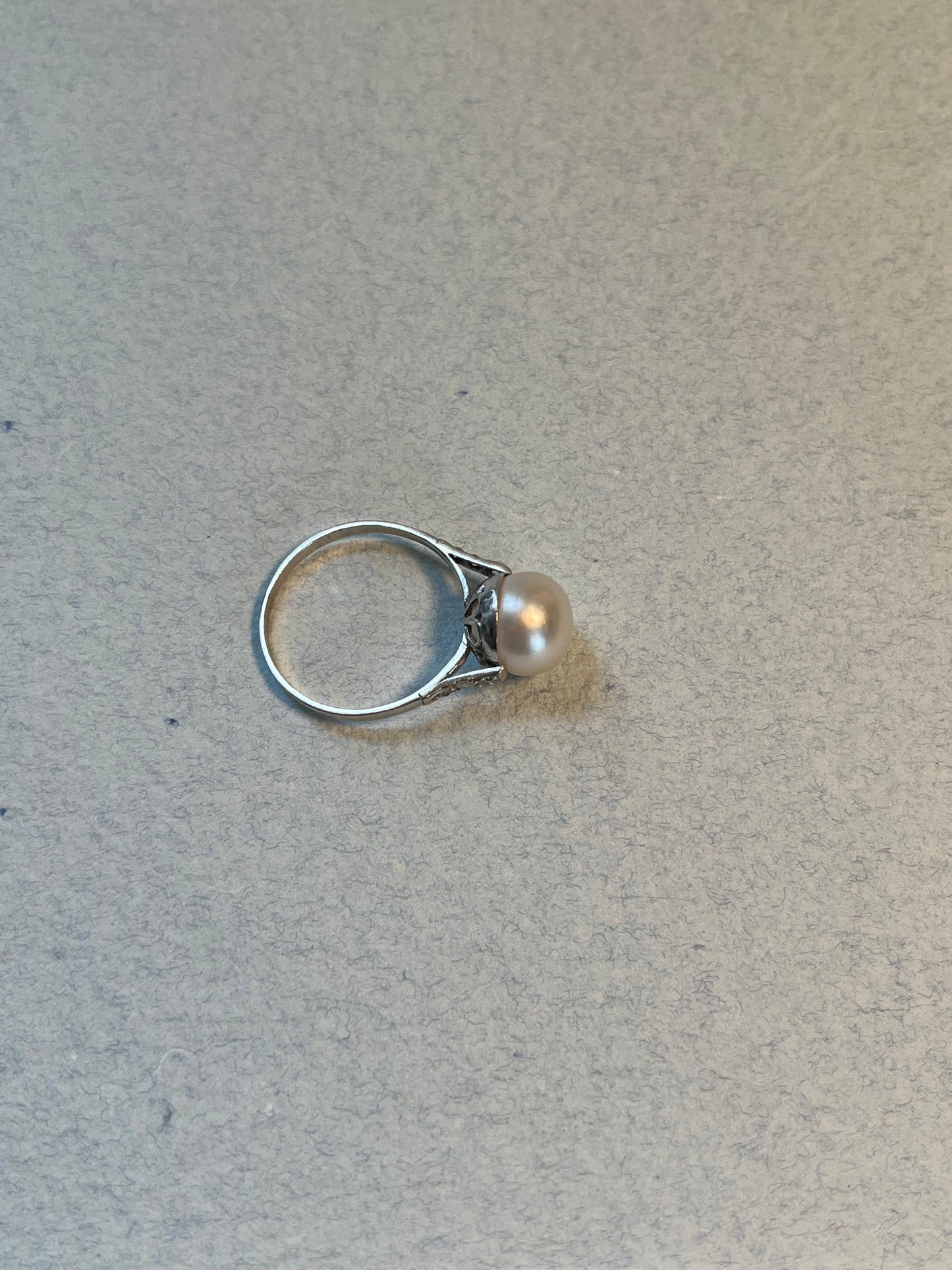 Antique Natural Saltwater Pearl Ring in Platinum with Diamonds