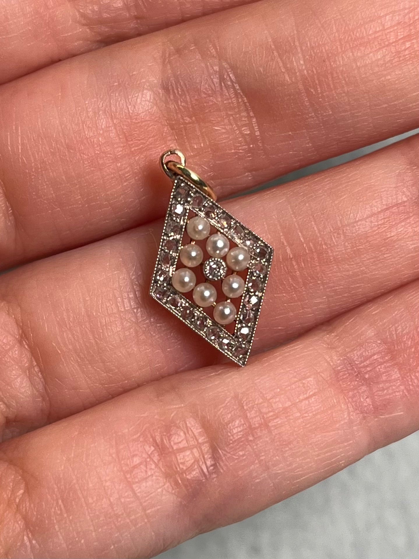 Antique Rose-Cut Diamond and Seed Pearl Pendant