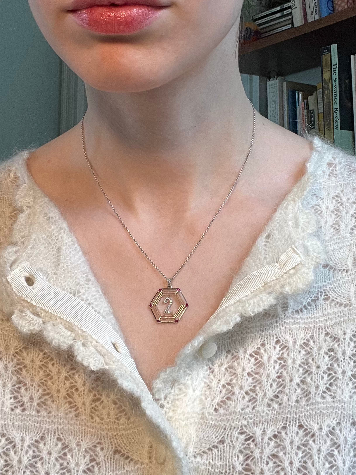 Antique French Platinum "Two" Pendant with Rose Cut Diamonds