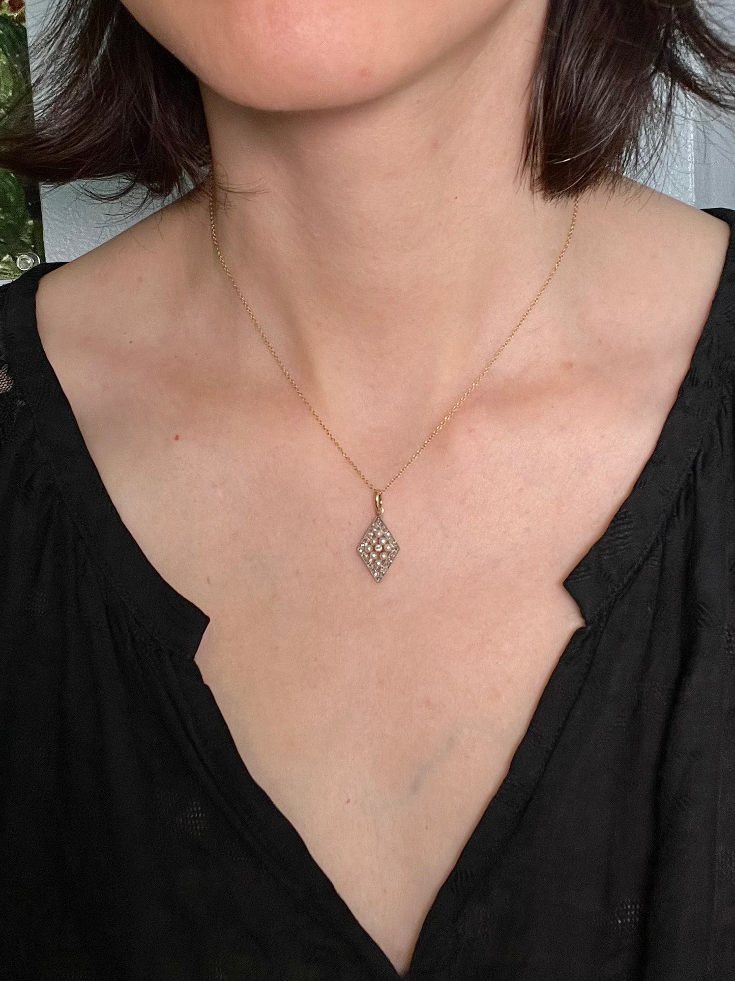 Antique Rose-Cut Diamond and Seed Pearl Pendant