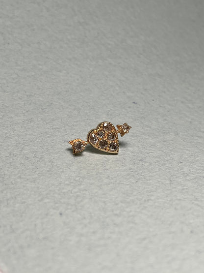 Antique Heart and Arrow Pin in 14K Gold with Old Mine Cut Diamonds