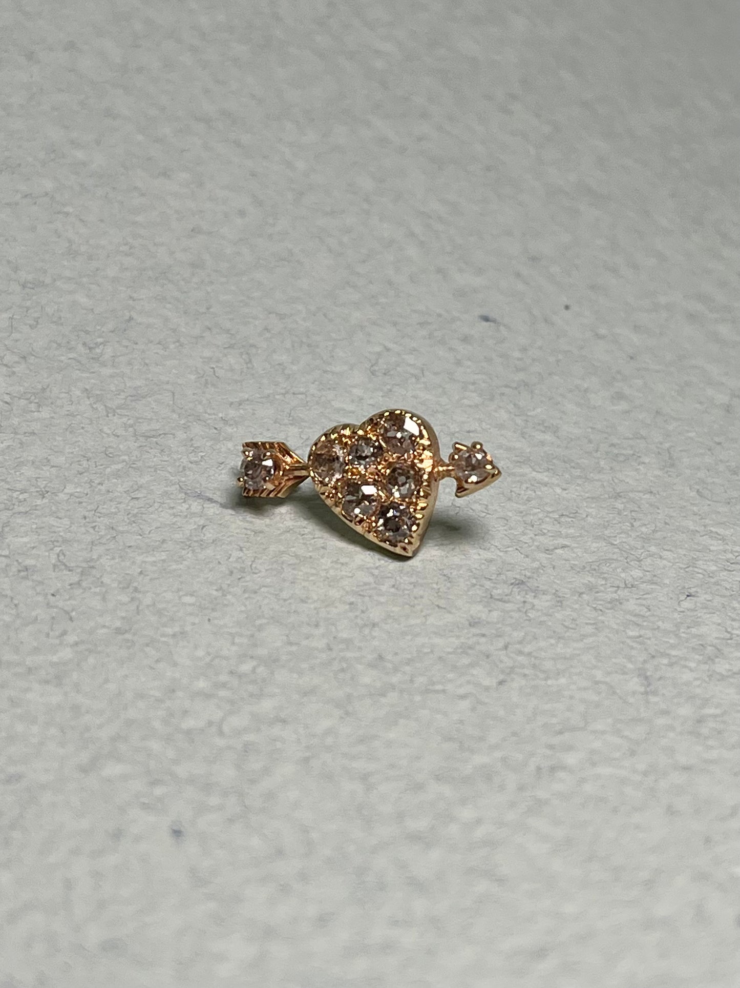 Antique Heart and Arrow Pin in 14K Gold with Old Mine Cut Diamonds