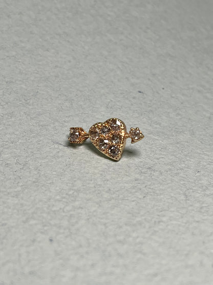 Antique Heart and Arrow Pin in 14K Gold with Old Mine Cut Diamonds
